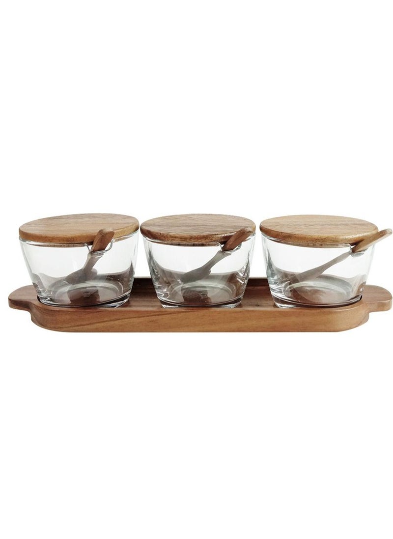 Condiment Tray Set With Wood Lid & Spoon
