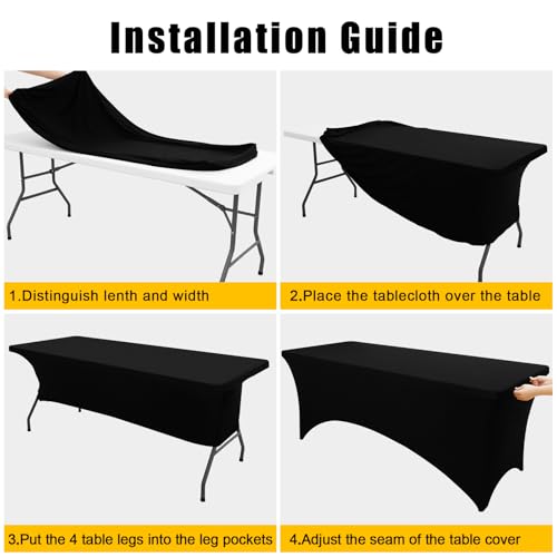 Smiry 2 Pack Spandex Table Cloth 6FT, Elastic Fitted Stretch Tablecloths, Washable and Wrinkle Free Rectangular Patio Table Cover for Outdoor, Wedding, Banquet & Parties (Black, 72Lx30Wx30H Inch) - Image 5