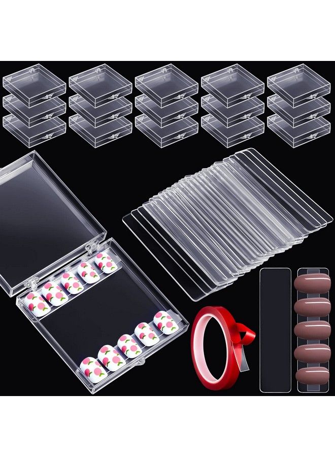 Demissle 66 Pcs Artificial Nail Storage Box And Nail Art Display Stand Holder Set 15 Plastic False Nail Packaging Boxes 50 Clear Press On Nail Stand With 5 M Double Sided Tape For Acrylic Nails Practice Salon - Image 2