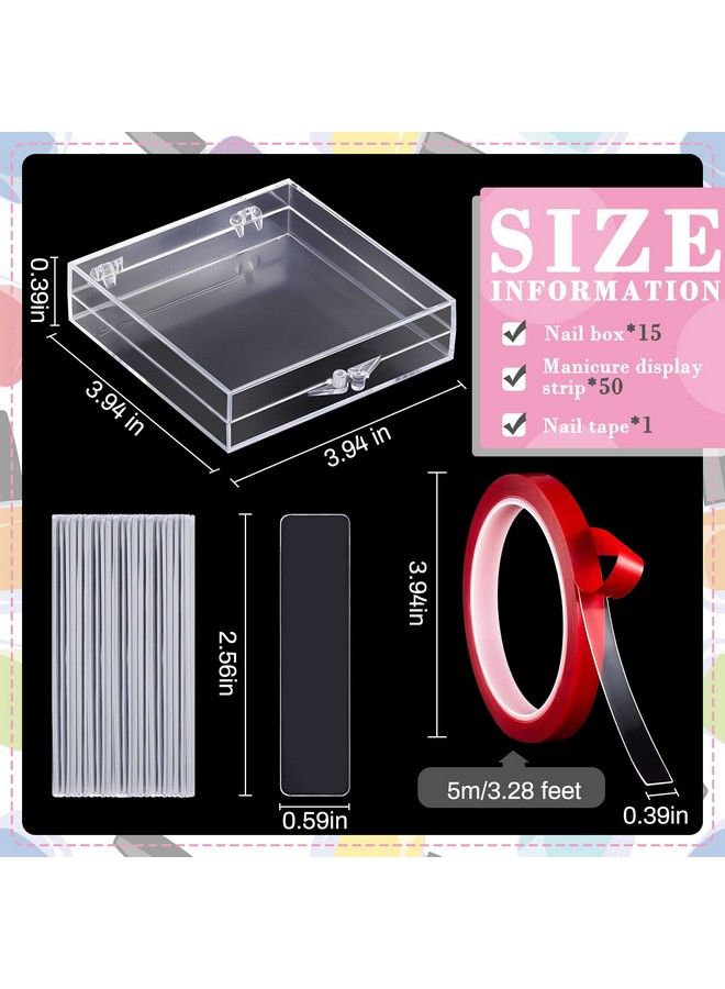 Demissle 66 Pcs Artificial Nail Storage Box And Nail Art Display Stand Holder Set 15 Plastic False Nail Packaging Boxes 50 Clear Press On Nail Stand With 5 M Double Sided Tape For Acrylic Nails Practice Salon - Image 3