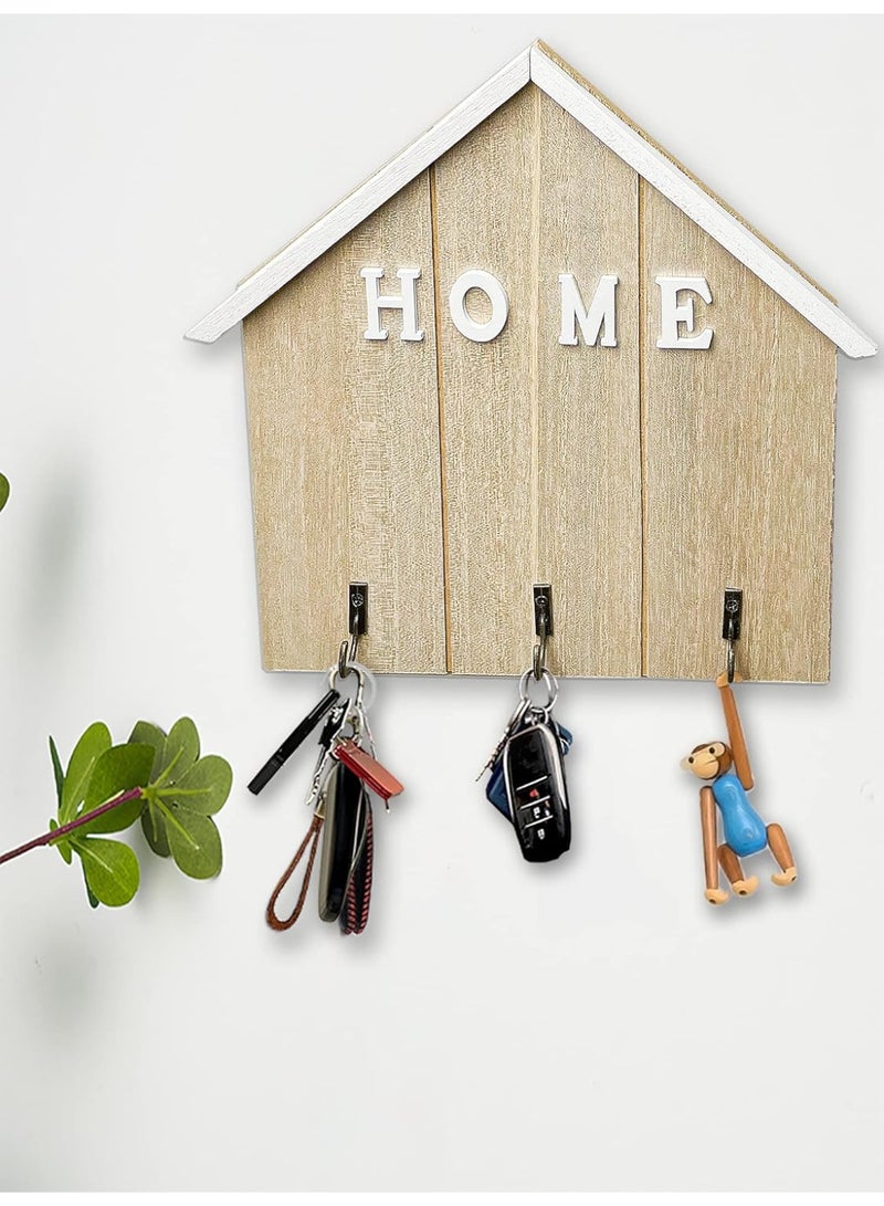 Luckam Key Holder, Decorative Wall Mounted Key Rack with 3 Installation Methods Self Adhesive or Drilling, Wooden Key Hooks for Home Entryway Kitchen or Office, Space-Saving and Durable - Image 3