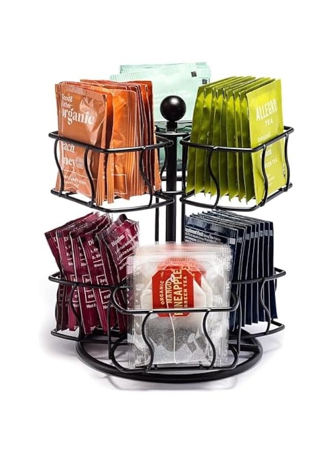 TRASSLE Tea Bag Organizer,Tea Bag,Spinning Carousel with 6 Compartments,Tea Caddy Organizer for Countertop,2 Tier 360-Degrees Rotating Storage for Pantry - Holds Up to 60 Large Tea Bags  - Image 1