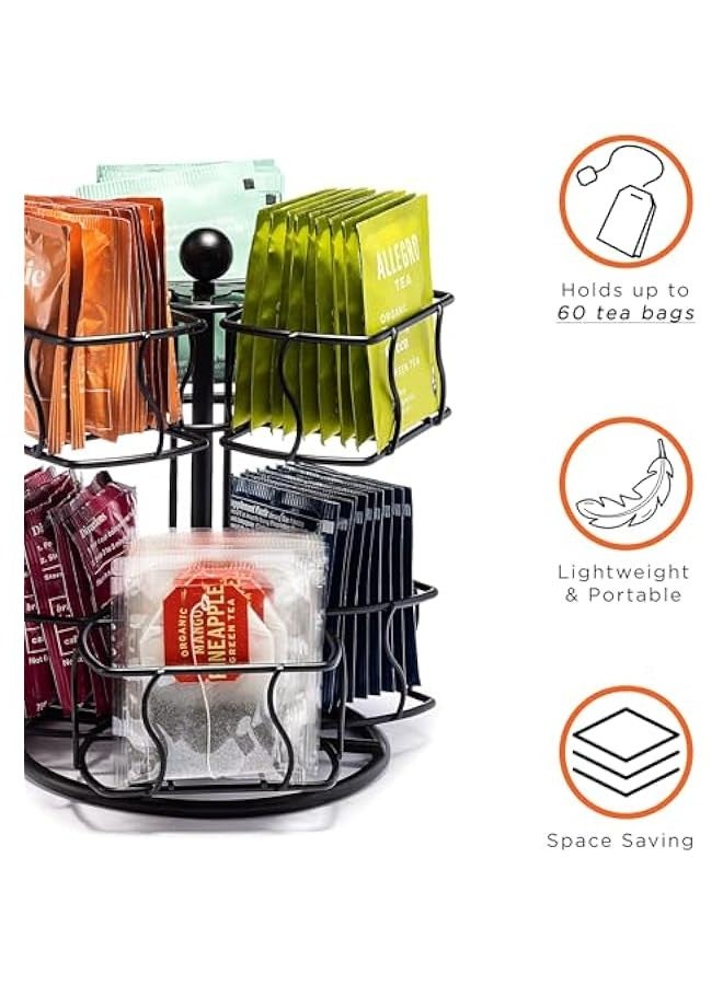 TRASSLE Tea Bag Organizer,Tea Bag,Spinning Carousel with 6 Compartments,Tea Caddy Organizer for Countertop,2 Tier 360-Degrees Rotating Storage for Pantry - Holds Up to 60 Large Tea Bags  - Image 5