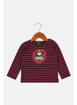 Toddlers Girl Stripe Long Sleeve Tops, Pale Red