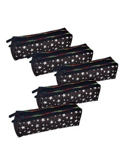 Kuber Industries Kuber Industries Pencil Pouch|Rexine Stationary Pouch|Pencil Utility Pouch|School Pencil Case for Kids|Pen-Pencil Box for Kids|2 Zipper Pencil Organizer|Star Pencil Pouch|Pack of 5|Black  - Image 1