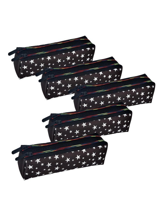 Kuber Industries Kuber Industries Pencil Pouch|Rexine Stationary Pouch|Pencil Utility Pouch|School Pencil Case for Kids|Pen-Pencil Box for Kids|2 Zipper Pencil Organizer|Star Pencil Pouch|Pack of 5|Black  - Image 1