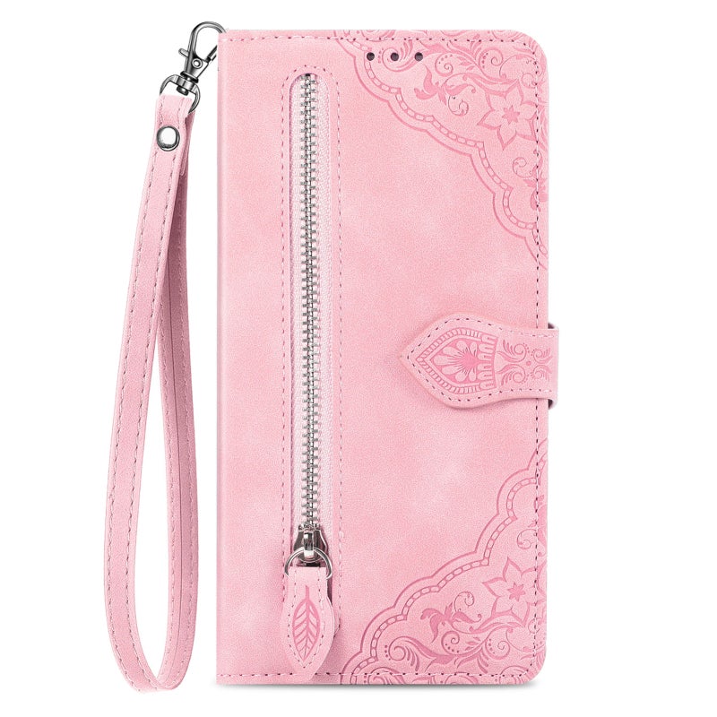 HuHa Case Cover For Nothing Phone 2a Plus Embossed Flower Zipper Leather Phone Case(Pink) - Image 2