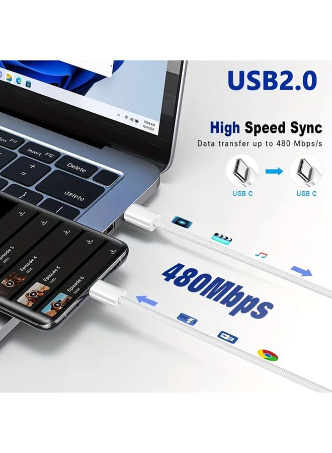 كابل شحن سريع 60 واط من USB-C إلى USB-C، بطول 3.3 قدم، عبوتان، متوافق مع iPhone 15 - Image 3