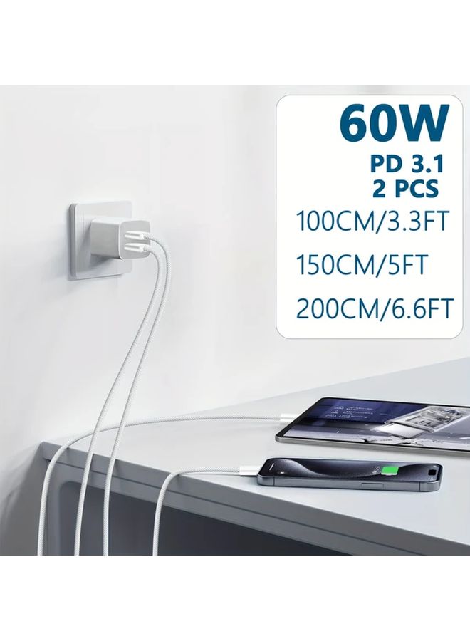 كابل شحن سريع 60 واط من USB-C إلى USB-C، بطول 3.3 قدم، عبوتان، متوافق مع iPhone 15 - Image 2