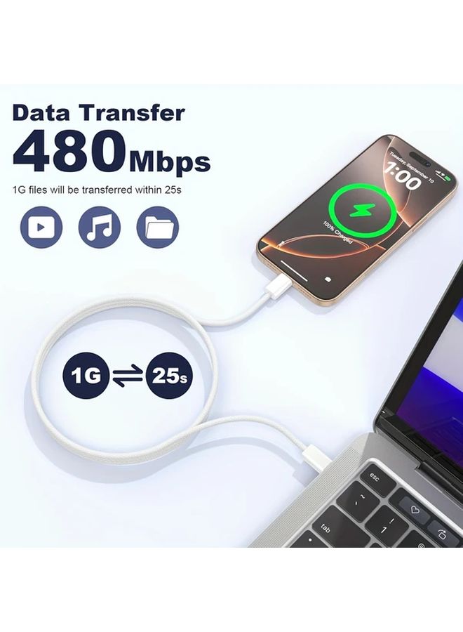 كابل شحن سريع 60 واط من USB-C إلى USB-C، بطول 3.3 قدم، عبوتان، متوافق مع iPhone 15 - Image 4