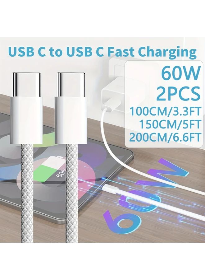 كابل شحن سريع 60 واط من USB-C إلى USB-C، بطول 3.3 قدم، عبوتان، متوافق مع iPhone 15 - Image 1