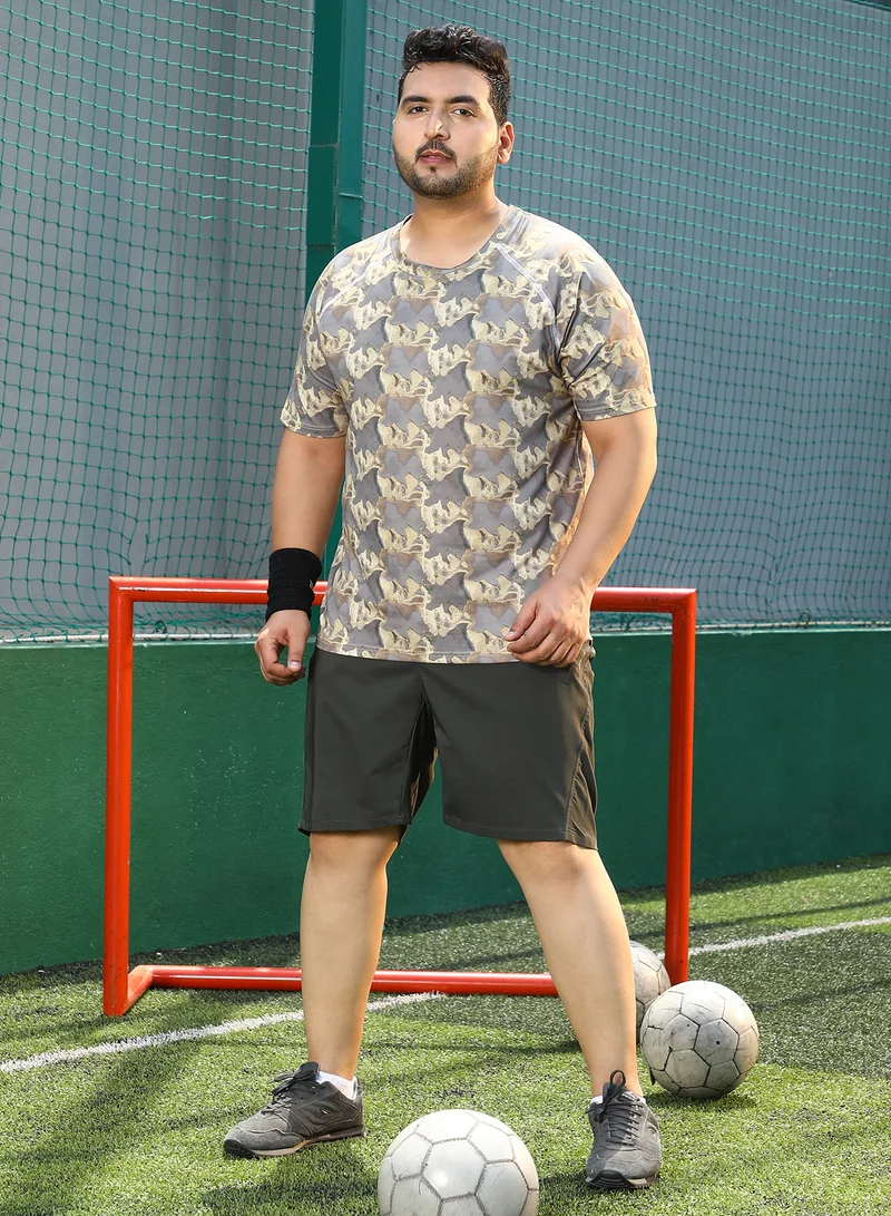 Instafab Plus Instafab Plus Men's Coin Grey & Ash Brown Flow-Lined Activewear T-Shirt For Casual Wear | Crew Neck | Short Sleeves | Plus Size Jersey T-Shirt Crafted With Comfort Fit For Everyday Wear