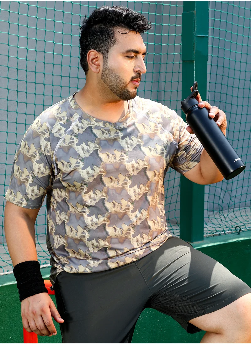 انستافاب بلس Instafab Plus Men's Coin Grey & Ash Brown Flow-Lined Activewear T-Shirt For Casual Wear | Crew Neck | Short Sleeves | Plus Size Jersey T-Shirt Crafted With Comfort Fit For Everyday Wear