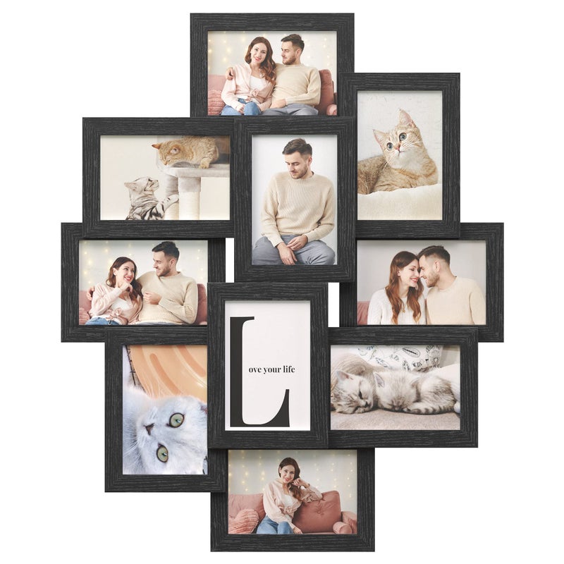 SONGMICS 4x6 Collage Picture Frames for Wall Decor 10 Pack Family Photo Collage Frame Set for Gallery Glass Front Assembly Required Ink Black