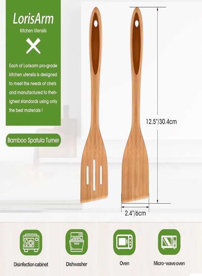 LorisArm 12" Wooden Slotted Spatula Turner, thick Bamboo Kitchen Spatula Turner, Egg Scraper, Wood Cooking Utensil, Kitchen Spatulas for Flipping, Serving, Scraping & Turning. - Image 3