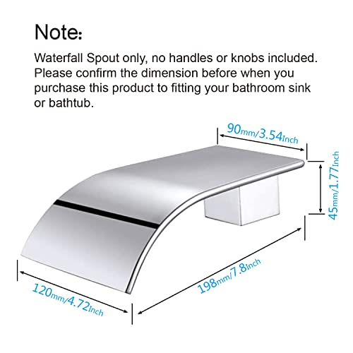 AZOS High Flow Tub Spout, Wall Mounted Waterfall Faucet Fixtures Filler for Bathroom Sink and Tub Shower, Chrome Sprayer - Image 5