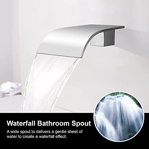 AZOS High Flow Tub Spout, Wall Mounted Waterfall Faucet Fixtures Filler for Bathroom Sink and Tub Shower, Chrome Sprayer - Image 3