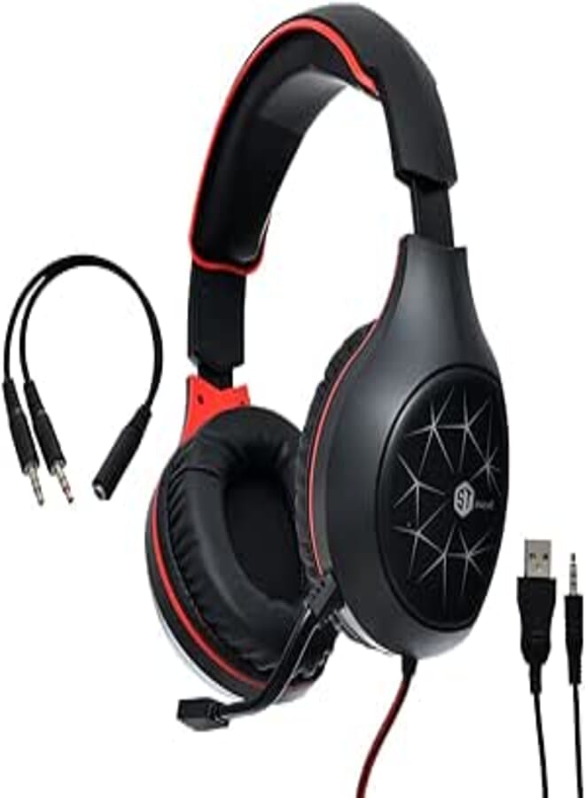 Onikuma k8 professional gaming headset with noice cancellation microphone and led 50mm- black, Wired Headphones Headset