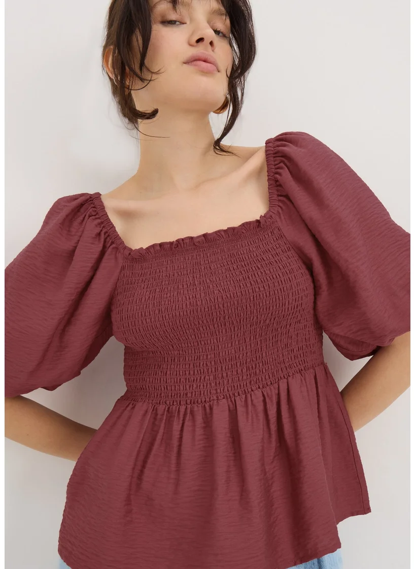 Matalan Burgundy Shirred Blouse
