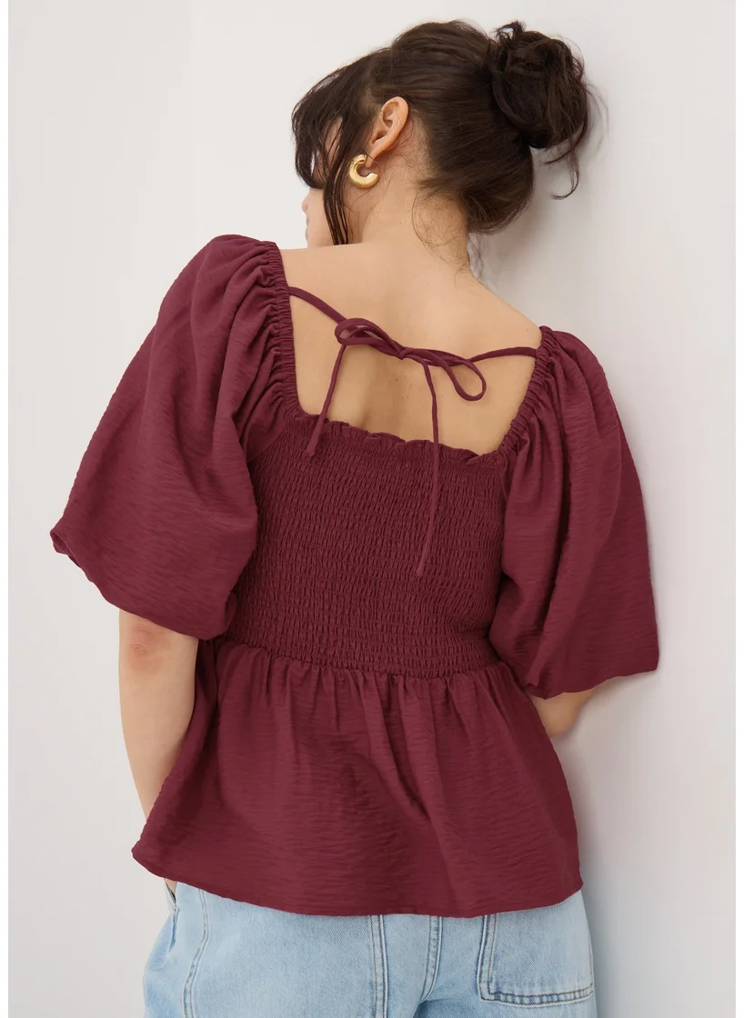 Matalan Burgundy Shirred Blouse
