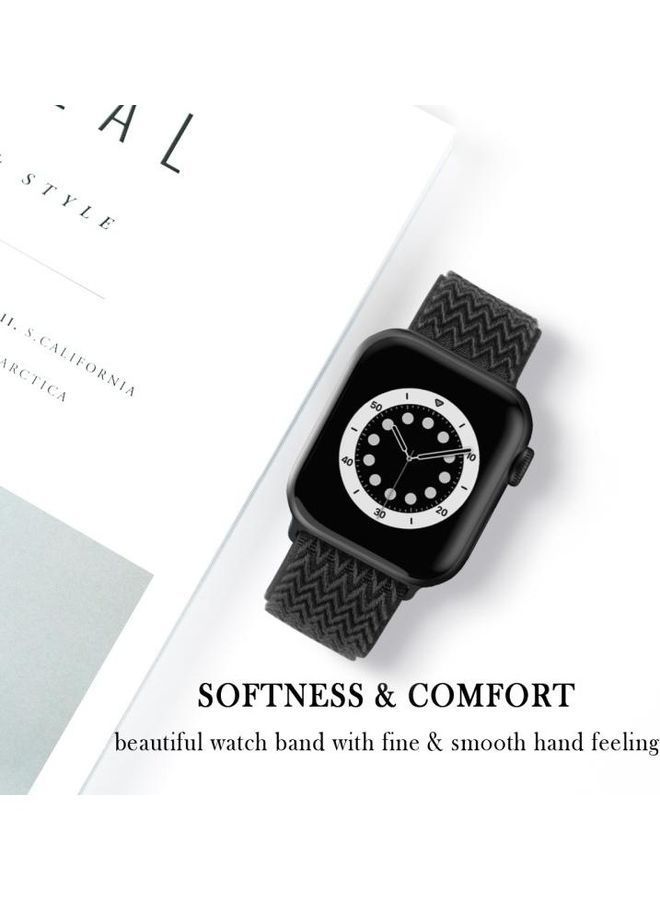 NIBEMINENT Wave Texture Nylon Replacement Watchbands For Apple Watch Series 7/6/SE/5/4/3/2/1 41/40/38mm Black - Image 2