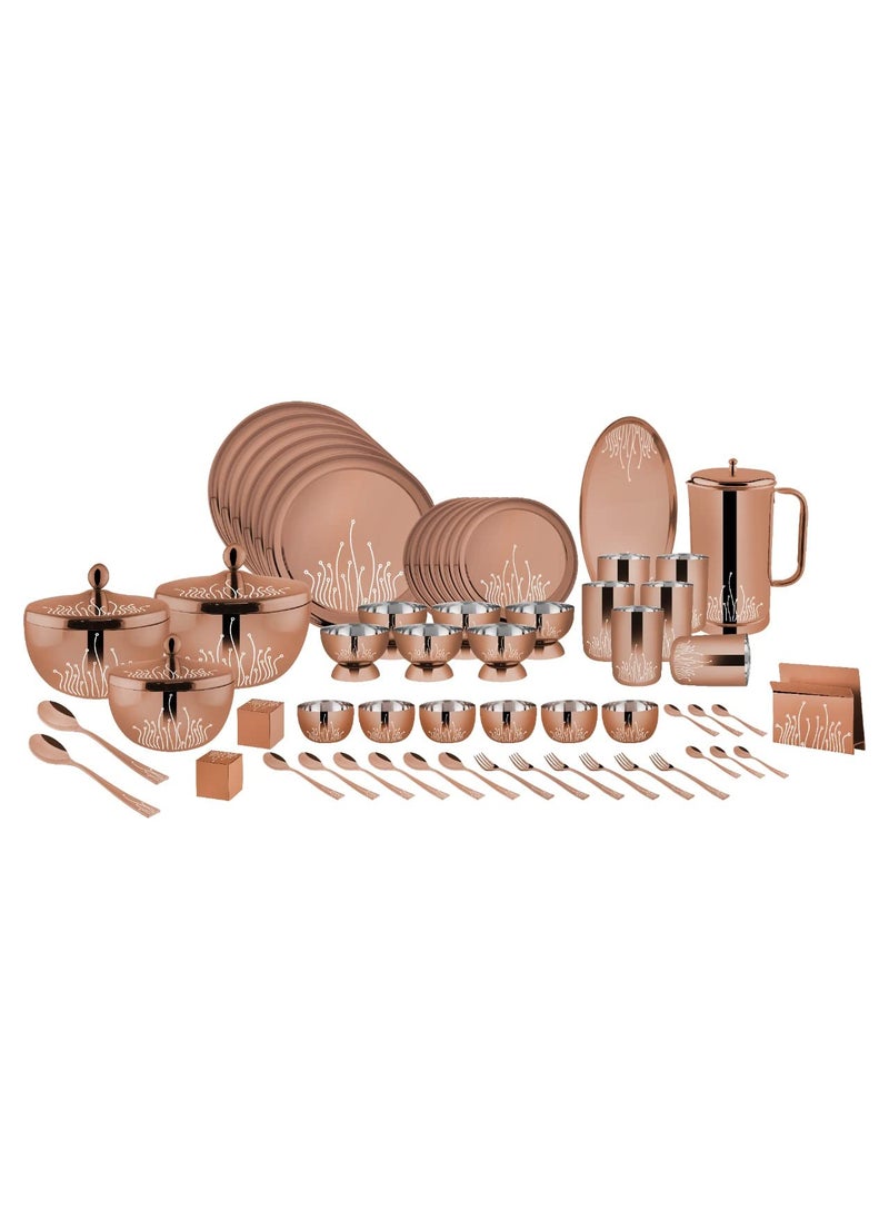 FNS FnS LEHEREN 78pcs Stainless Steel Dinner Set (Quarter Plate, Full Plate, Glass, Serving Bowl, Desert Bowl, Glasses, Spoon, Rice Tray, Dinner Fork, Salt N Pepper)  - Image 1