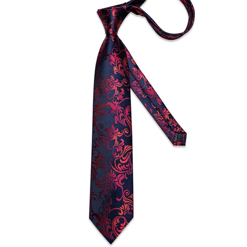 DiBanGu Mens Tie Set Silk Solid Paisley Necktie and Pocket Square Cufflinks Classic Formal Ties for Men Wedding Party, Red and Blue - Image 4