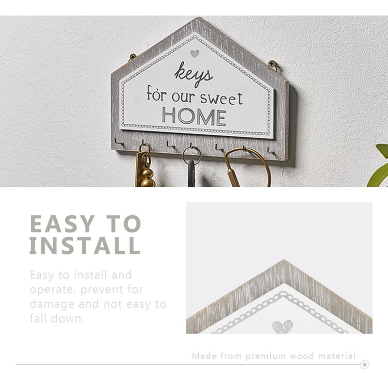 Wooden Wall Mounted Key Hook Rack With 7 Hooks Entryway Organizer For Living Room Hallway - Image 4