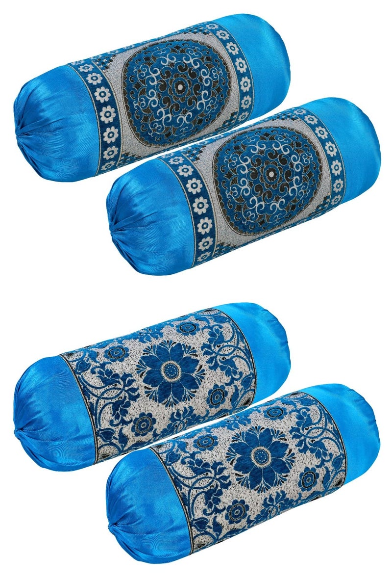 HSR Collection Premium Chennile Luxury Bolster Cover, Blue & Blue - 4 Pieces - Image 1