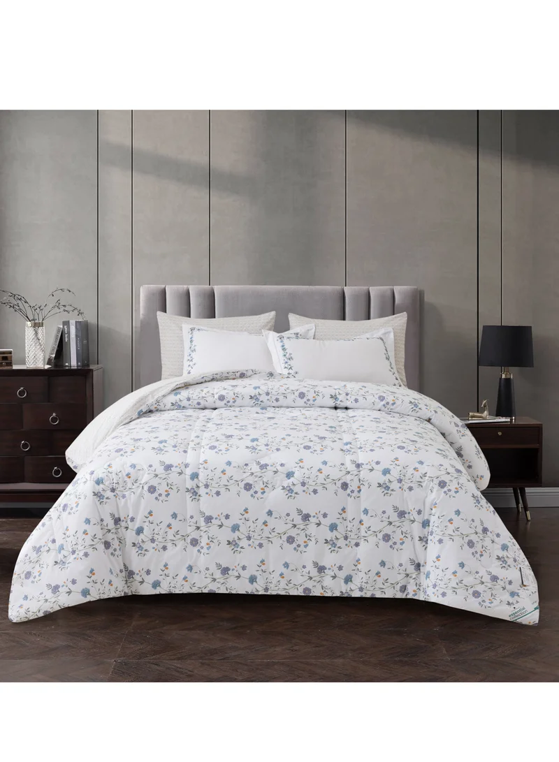 Donetella Cotton Comforter Set 6-Pcs Double Size Bed Fits(200 x 200 Cm) Reversible Printed Bedding Comforter Set With Super Soft Down Alternative Filling,Grey Goose