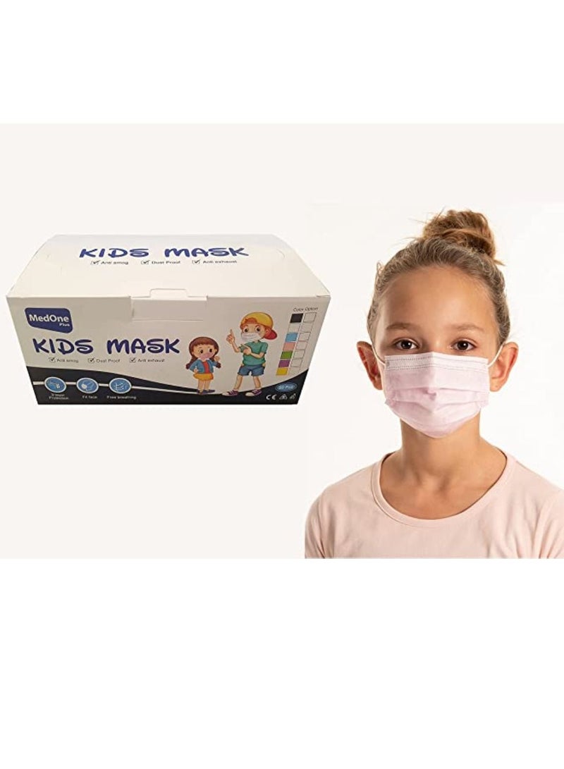ميد ون مجموعة مكونة من 50 قطعة من أقنعة الوجه للأطفال، مغلفة بشكل فردي، مكونة من 3 طبقات، قناع وجه للاستعمال مرة واحدة للأطفال باللون الوردي - Image 1
