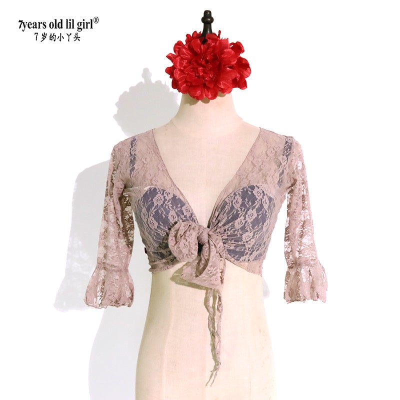 Dance Wear Brand Design Lace Flora Cardigan Bell Sleeve Short Top Factory Wholesale Euu14 - Image 1