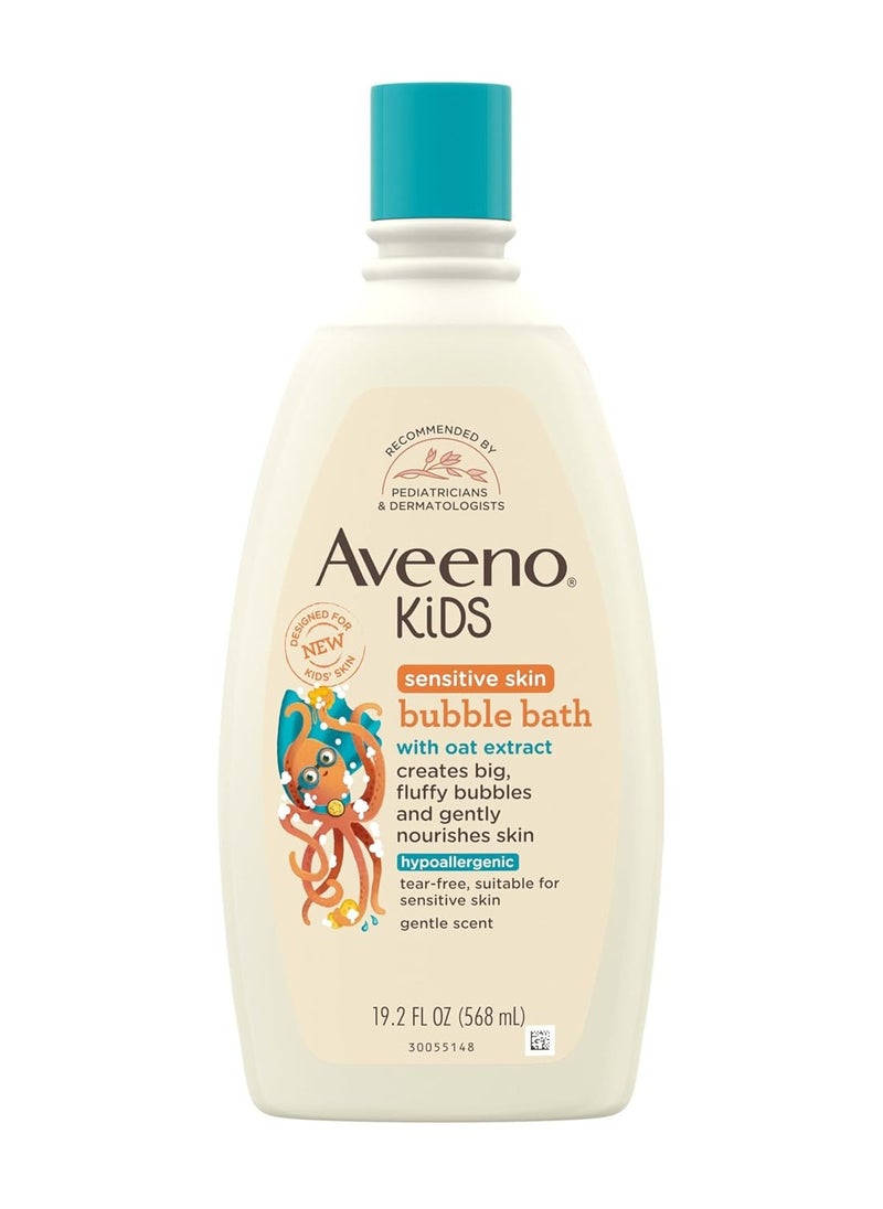 Aveeno Baby Aveeno Kids Bubble Bath, Children's Bubble Bath for Sensitive Skin with Oat Extract, Kid's Bath Liquid Nourishes Skin & Makes Big, Fluffy Bubbles for Bath Time Fun, Dye-Free, 19.2 fl. Oz  - Image 1