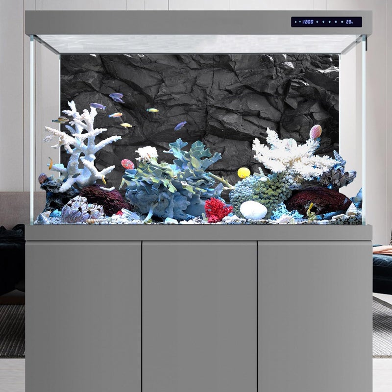 AWERT 48x20 inches Stone Aquarium Background Black Rock Fish Tank Background Rocky Terrarium Background Vinyl - Image 5