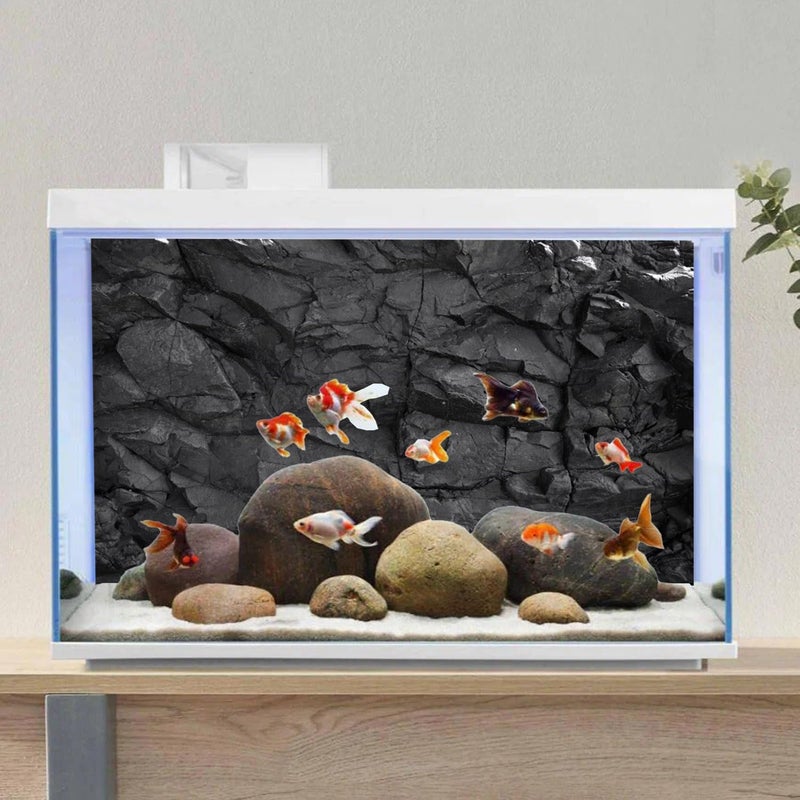 AWERT 48x20 inches Stone Aquarium Background Black Rock Fish Tank Background Rocky Terrarium Background Vinyl - Image 4