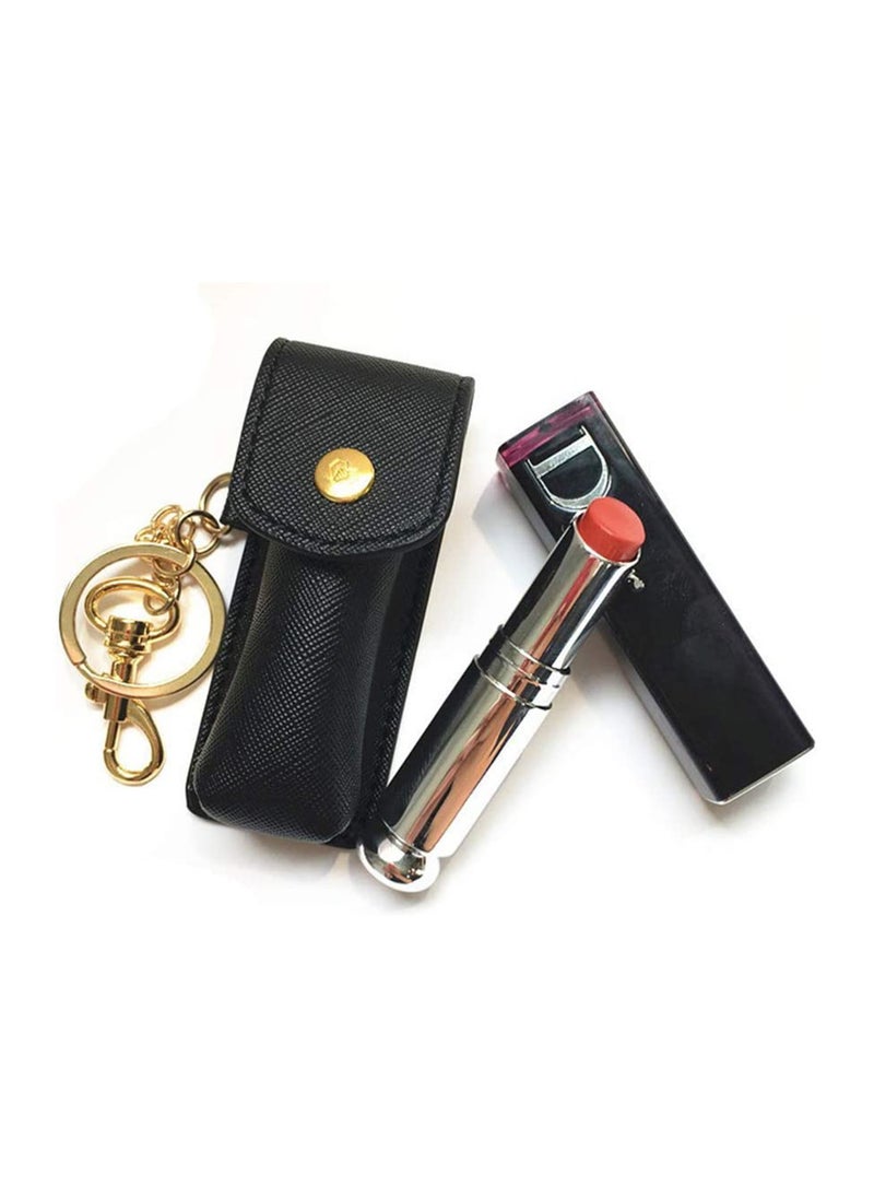 Generic - Lipstick Keychain Holder Storage Bag Keychain Holder Lip Balm Lip Pouch Bags for Women Girls(Black) - Image 1