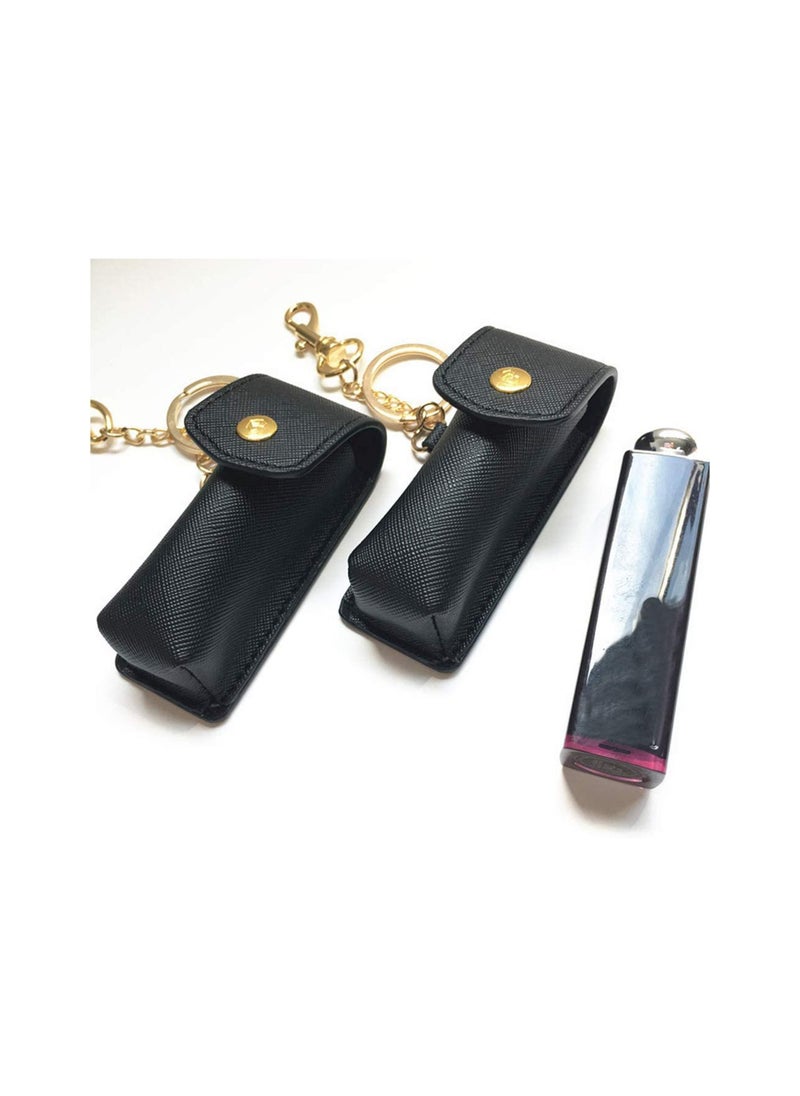 Generic - Lipstick Keychain Holder Storage Bag Keychain Holder Lip Balm Lip Pouch Bags for Women Girls(Black) - Image 1