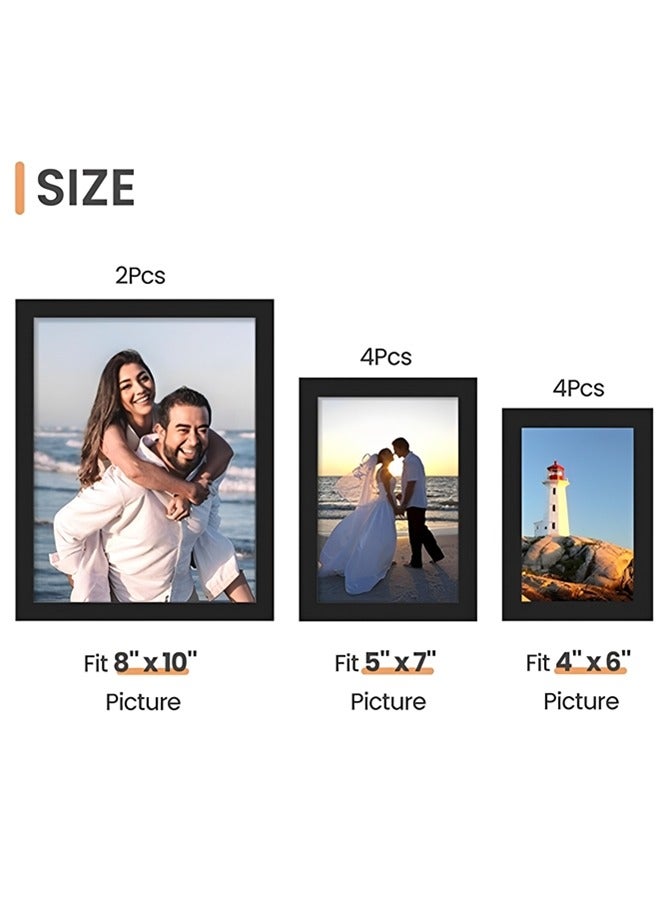 Beauenty 10 Pack Picture Frames for Wall Decor Living Room, Multi Sizes 4x6, 5x7, 8x10 Photo Frames for Room Decor and Wall Art, Classic Black Home Decor Frames - Image 2