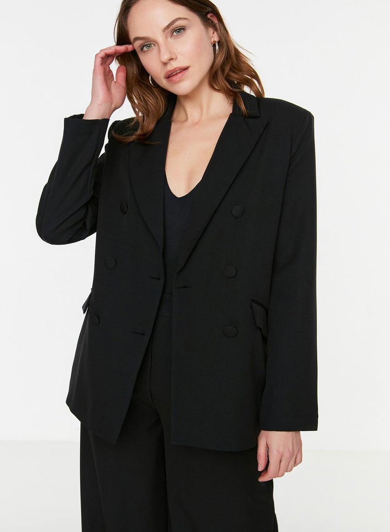trendyol Black Regular Lined Woven Blazer Jacket - Image 5