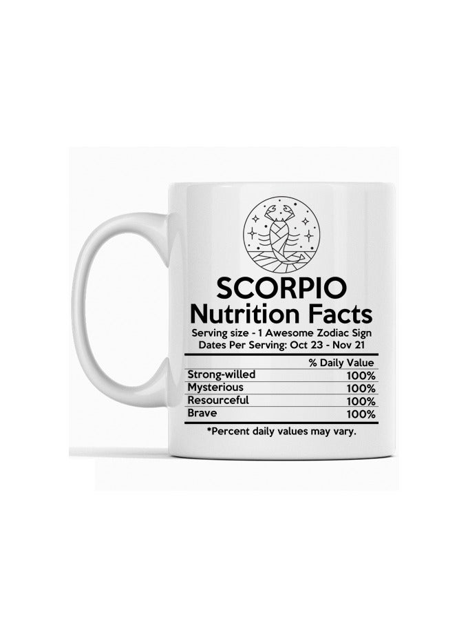 SHOP NEW ARRIVALS "Celebrating Scorpio's Intensity: A Unique Nutrition Fact Mug Featuring Insights Tailored for the Passionate and Mysterious Scorpio"