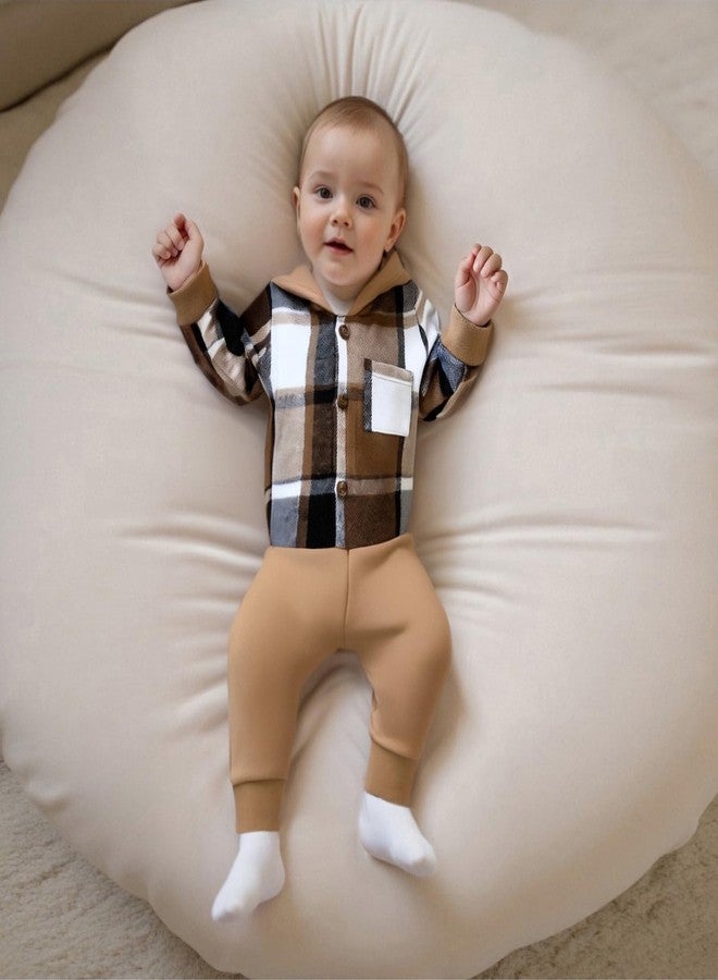 Douhoow Infant Baby Fall Clothes Boy Girl Plaid Hoodie Sweatshirt Romper Flannel Tops+ Sweatpants Festival Outfits (Brown, 0-6 Months) - Image 5