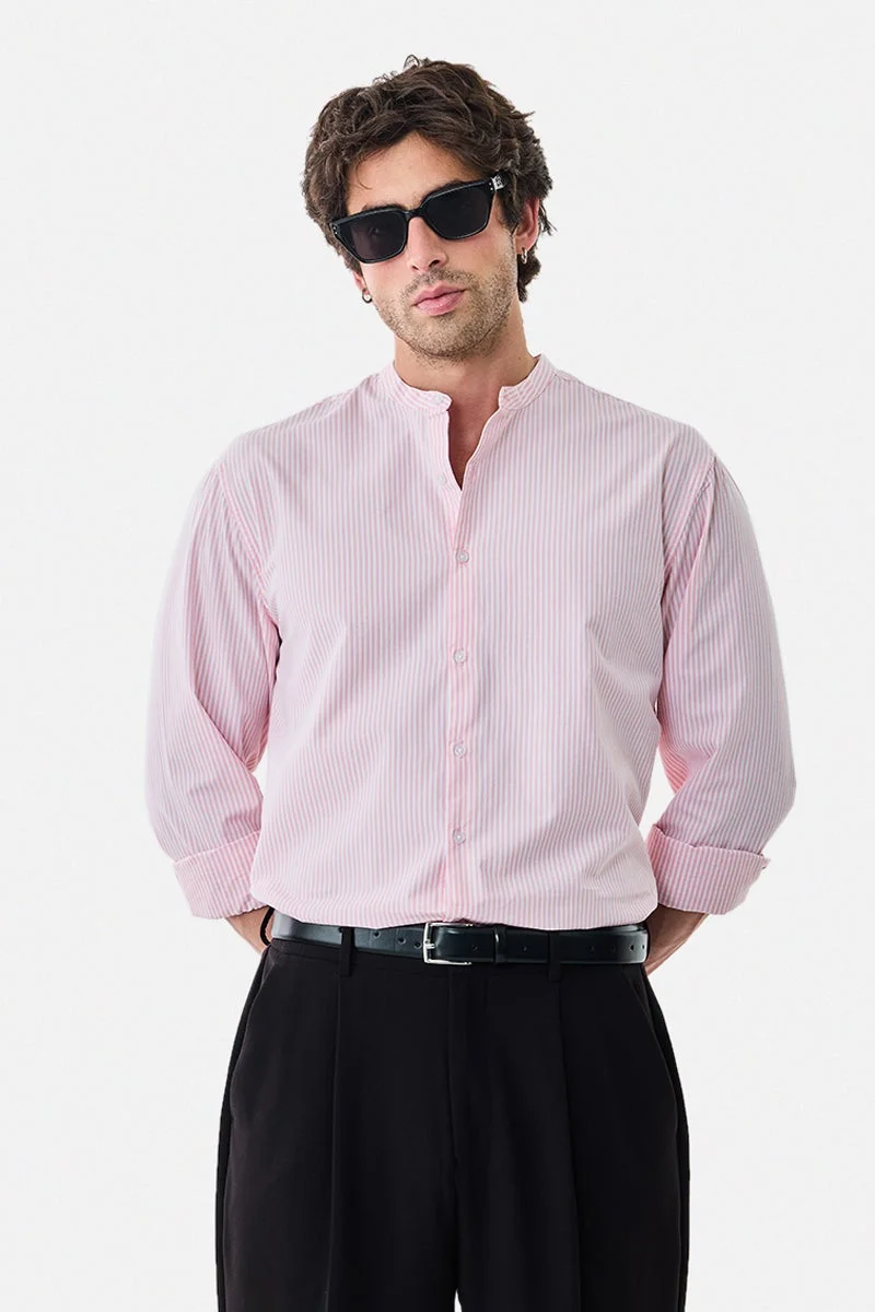 SNITCH 100% Cotton Stripes Mandarin Shirt