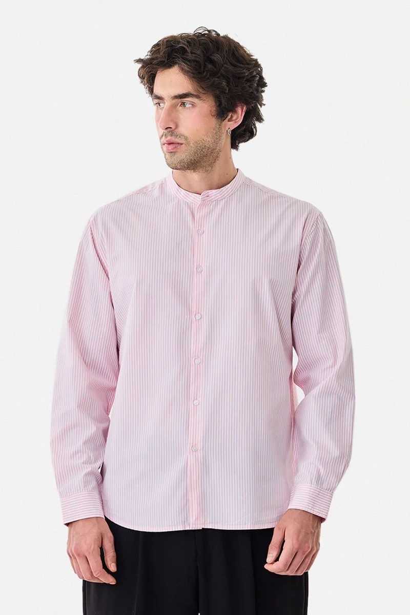 سنيتش قميص قطني مخطط بياقة ماندرين