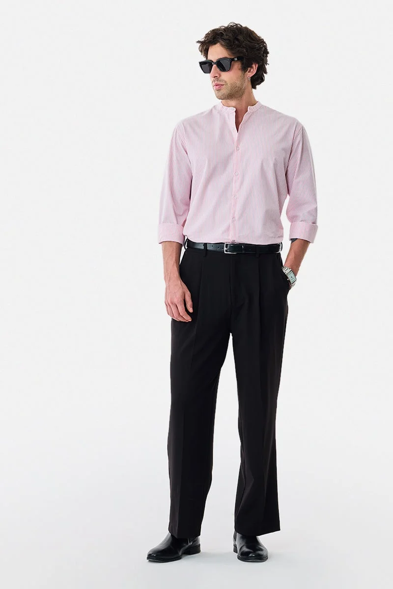 سنيتش قميص قطني مخطط بياقة ماندرين