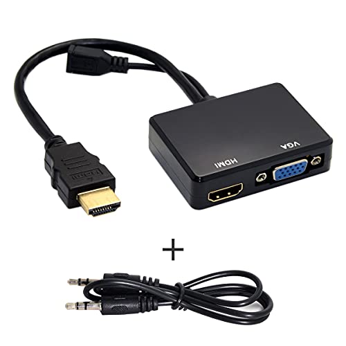 Cablecc HDMI to VGA & HDMI Female Splitter with Audio Video Cable Converter Adapter for HDTV PC Monitor - Image 3