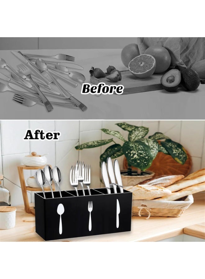 SLASA 2 Pcs Acrylic Cutlery Storage Organizer Bin – Silverware Utensil Holder Caddy with 3 Sections for Knife Spoon Fork – Kitchen Cabinet Flatware Storage Box for Dining Room and Party - Image 3