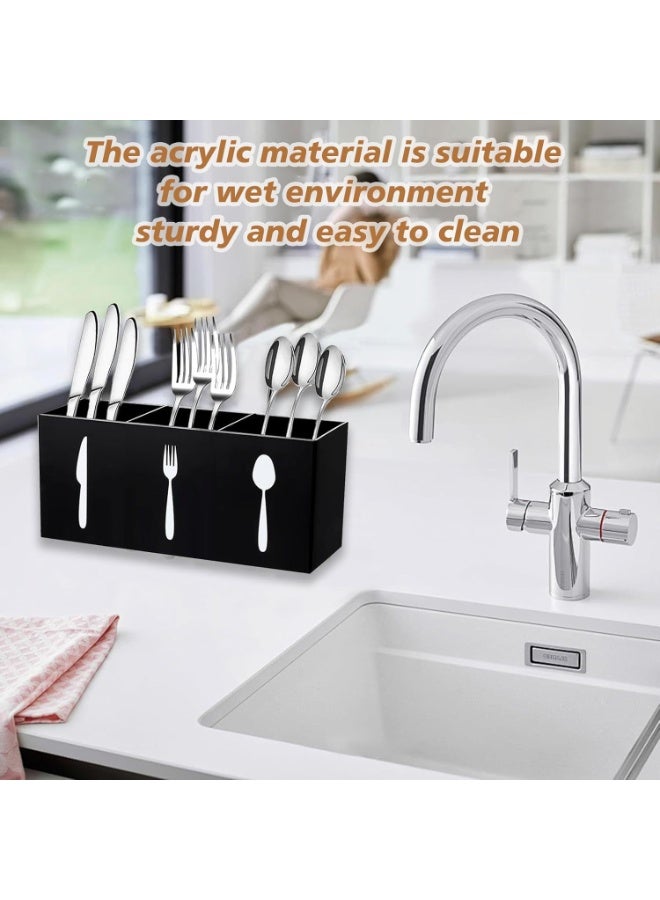 SLASA 2 Pcs Acrylic Cutlery Storage Organizer Bin – Silverware Utensil Holder Caddy with 3 Sections for Knife Spoon Fork – Kitchen Cabinet Flatware Storage Box for Dining Room and Party - Image 2