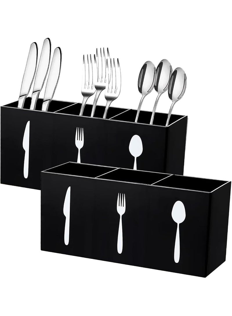 SLASA 2 Pcs Acrylic Cutlery Storage Organizer Bin – Silverware Utensil Holder Caddy with 3 Sections for Knife Spoon Fork – Kitchen Cabinet Flatware Storage Box for Dining Room and Party - Image 1