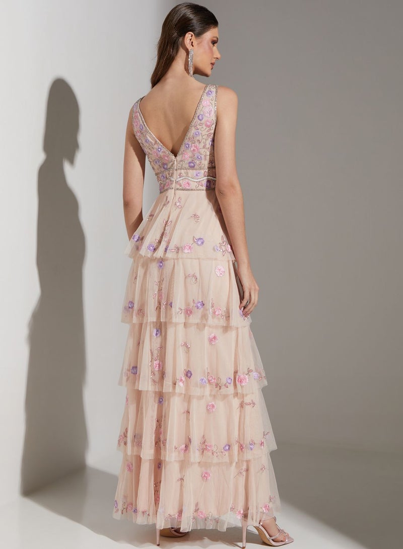 Namshi x Floral Tulle Layered Dress - Image 2