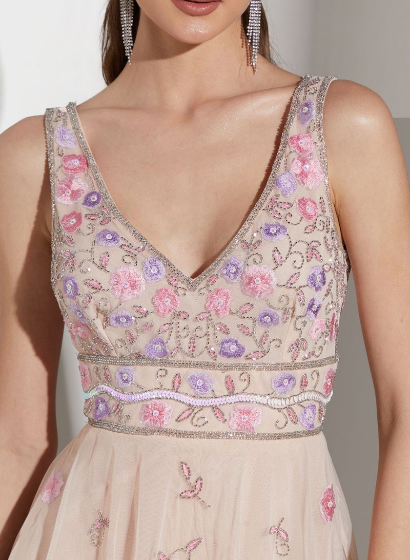 Namshi x Floral Tulle Layered Dress - Image 4